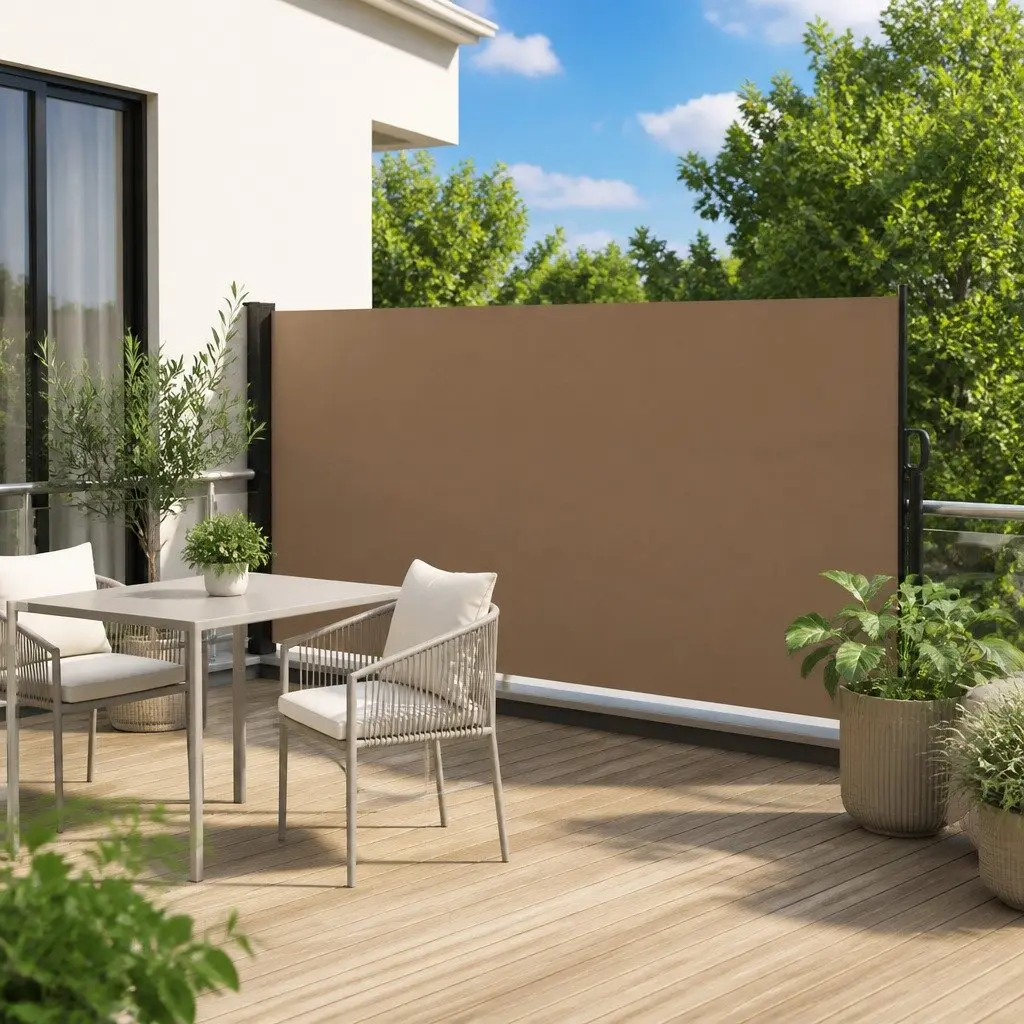 Retractable Side Awning Taupe 160x600cm Privacy Screen for Patio Balcony Terrace