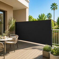 Retractable Side Awning Black 180x600cm Outdoor Garden Privacy Screen Patio