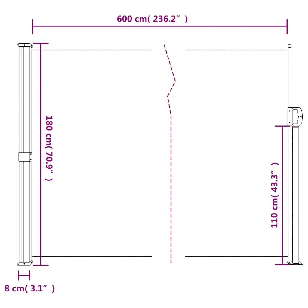 Retractable Side Awning Cream 180x600cm Outdoor Garden Privacy Screen