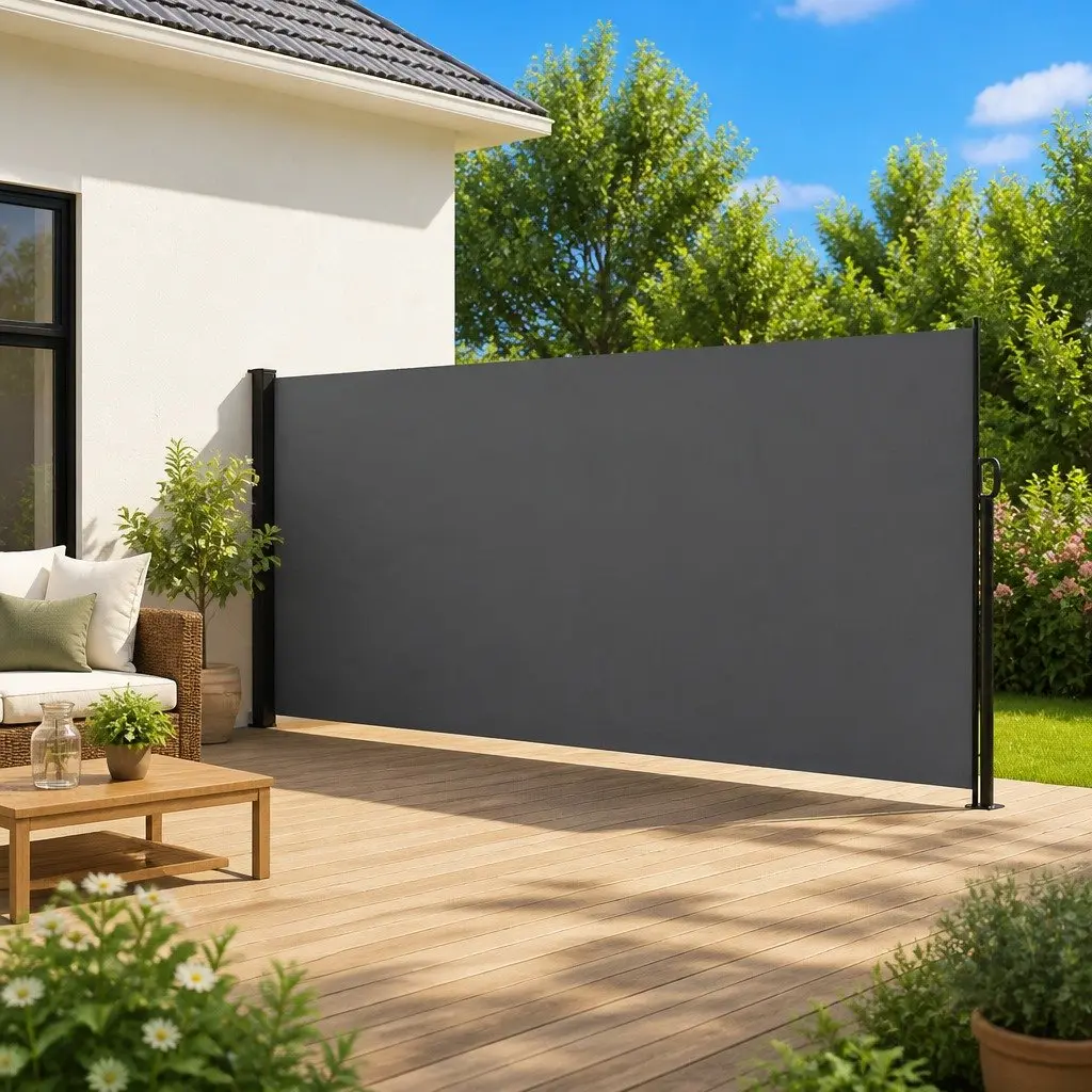 Retractable Awning Anthracite 180x600cm Privacy Screen for Garden Balcony Patio Shade
