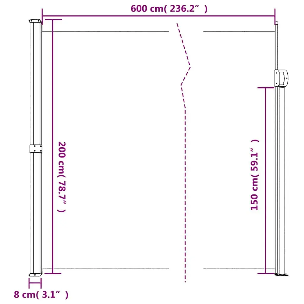 Retractable Side Awning Taupe 200 x 600 cm Water and UV Resistant Fabric
