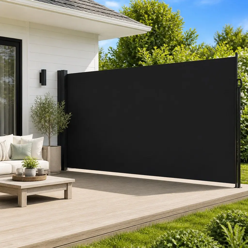 Retractable Side Awning Black 220x600cm Automatic Roll-Back Garden Privacy Screen