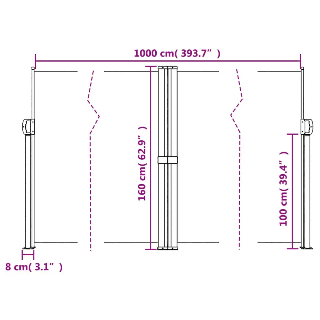Retractable Side Awning Black 160x1000cm Privacy Screen for Garden Patio Balcony