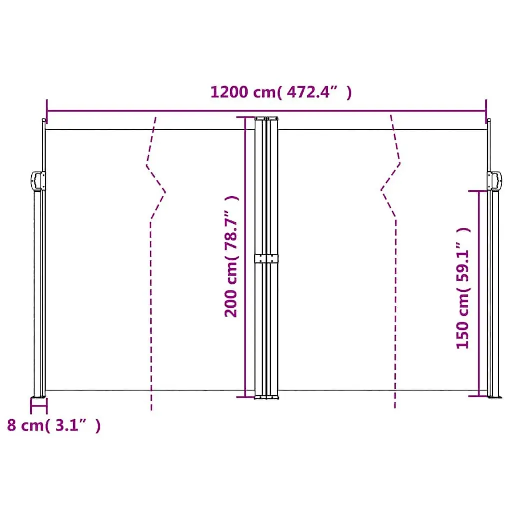 Retractable Side Awning Black 200x1200cm Outdoor Privacy Screen Garden Patio Balcony