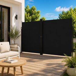 Retractable Side Awning Screen 220x1200cm Black Garden Patio Privacy Shade Panel