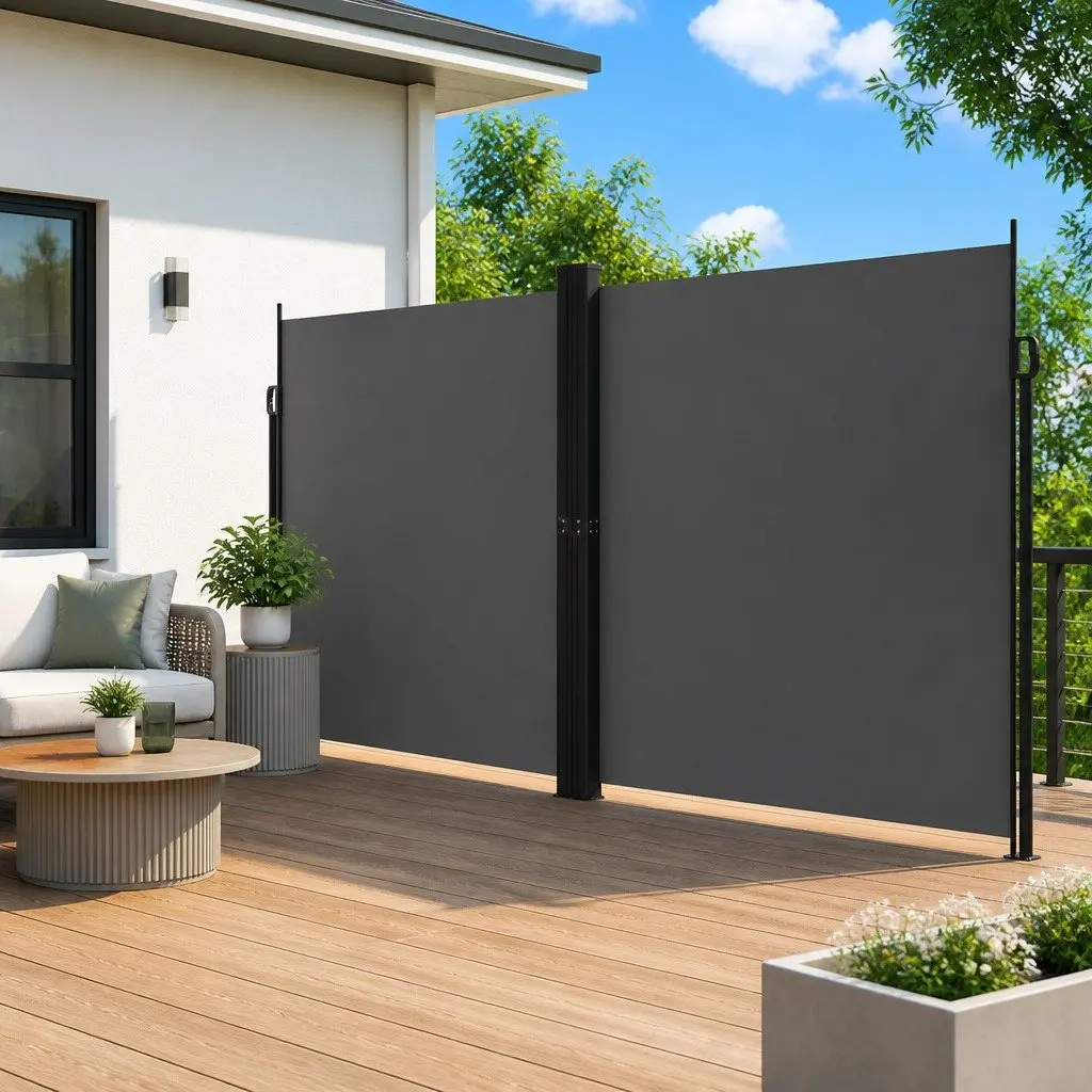 Retractable Side Awning Anthracite 220 x 1200 cm Outdoor Privacy Screen for Patio Balcony Terrace Garden