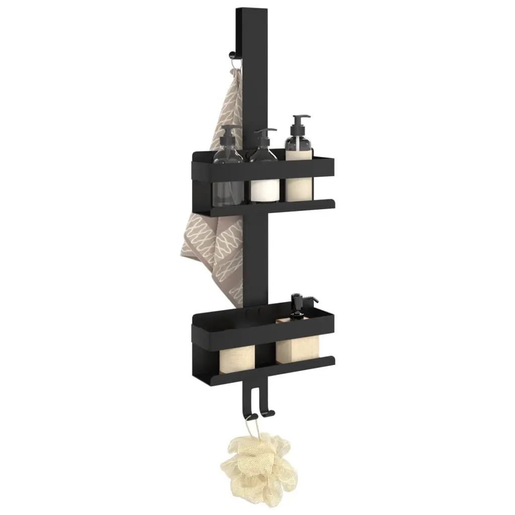 Hanging Shower Caddy Organizer Storage Basket Towel Hooks Black Bathroom Shelf