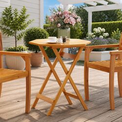Folding Garden Table Round 70cm Outdoor Patio Dining Furniture Brown Wood