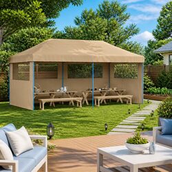 Compact and Convenient Pop-Up Party Tent in Beige