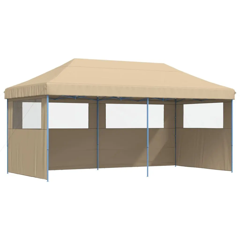 Foldable Pop-Up Party Tent with 3 Sidewalls Outdoor Garden Gazebo Beige