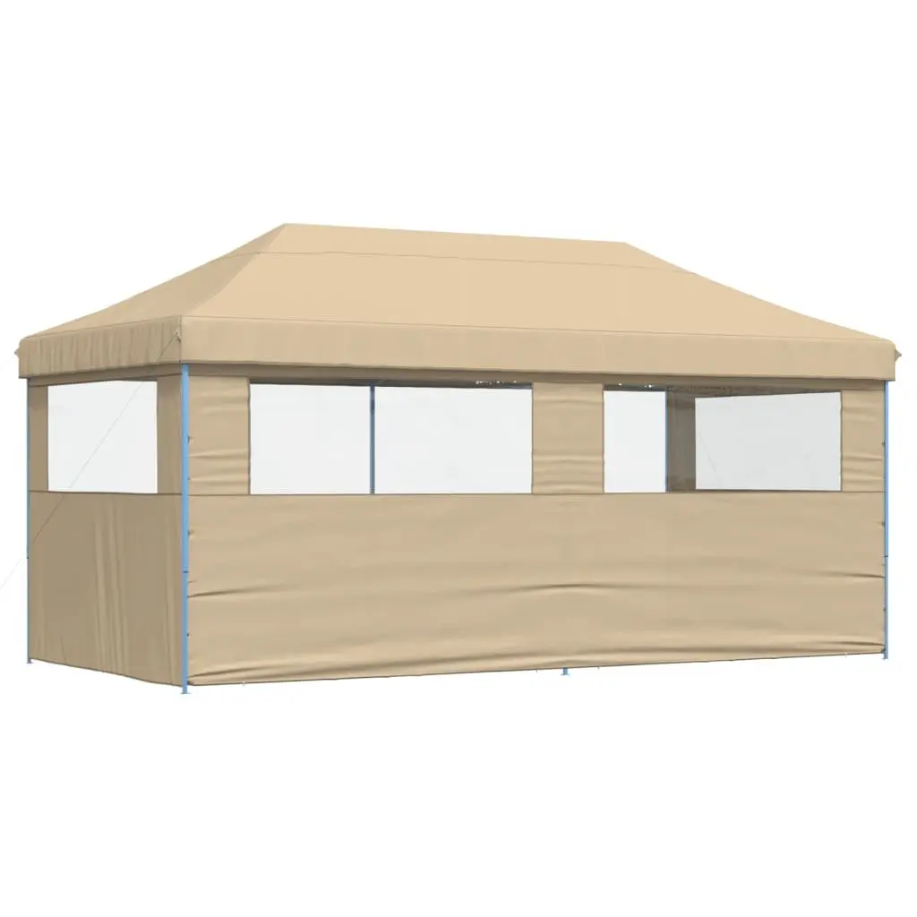 Foldable Pop-Up Party Tent with 3 Sidewalls Outdoor Garden Gazebo Beige