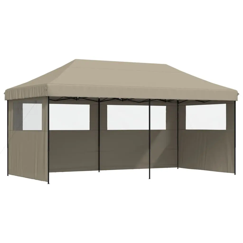 Foldable Pop-Up Party Tent Taupe 3 Sidewalls Quick Setup Outdoor Event Canopy
