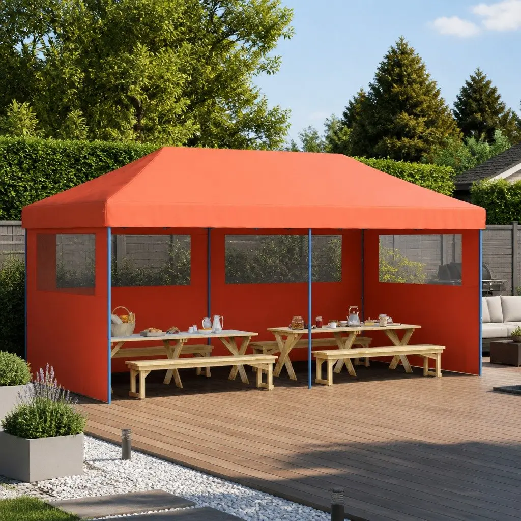 Foldable Pop-Up Party Tent Orange with 3 Sidewalls for Outdoor Events