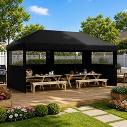 Foldable Pop-Up Party Tent Outdoor Gazebo with 3 Sidewalls Black