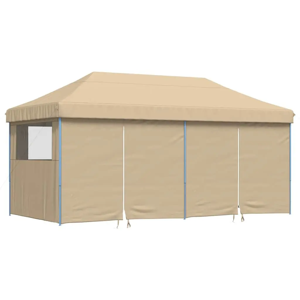 Foldable Pop-Up Party Tent Beige 4 Sidewalls Outdoor Garden Gazebo