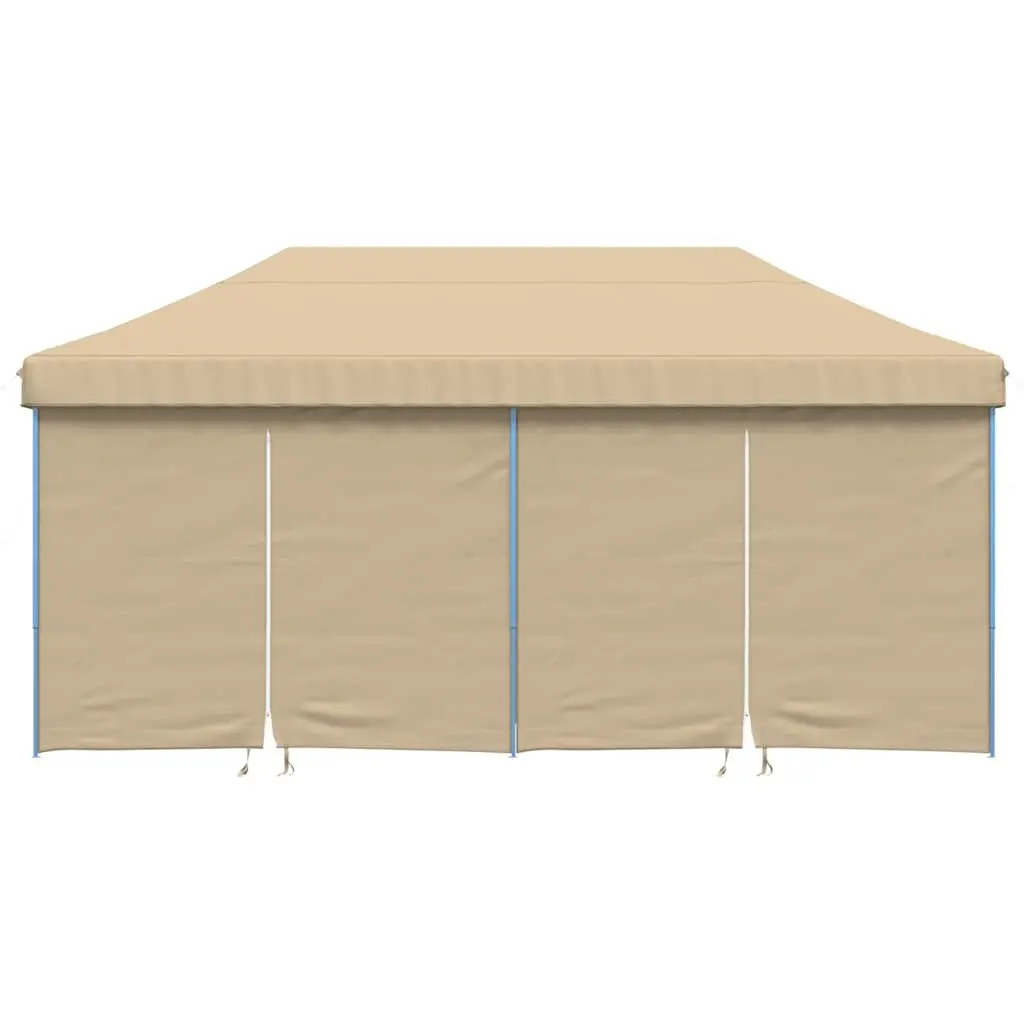 Foldable Pop-Up Party Tent Beige 4 Sidewalls Outdoor Garden Gazebo