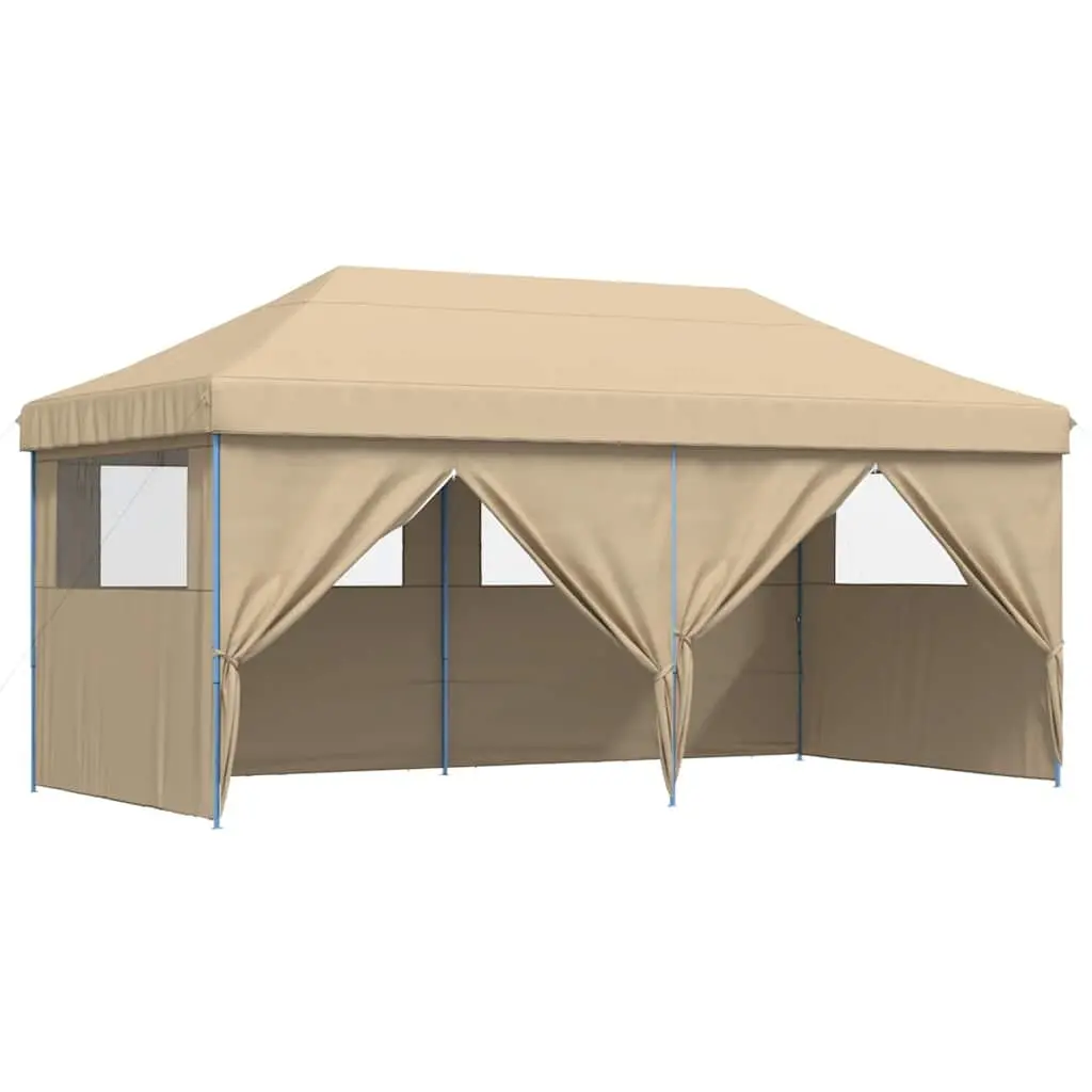 Foldable Pop-Up Party Tent Beige 4 Sidewalls Outdoor Garden Gazebo