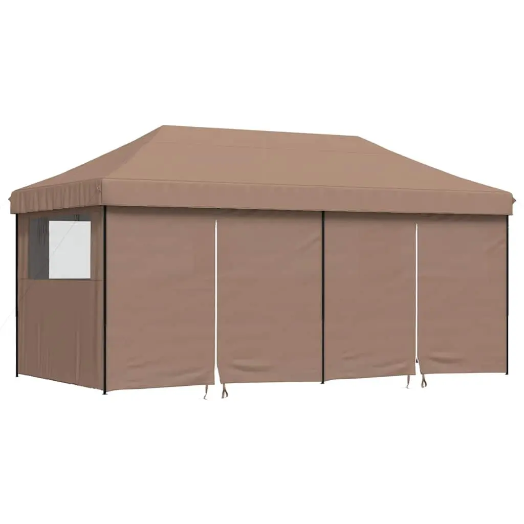 Foldable Pop-Up Party Tent Brown 4 Sidewalls Quick Setup Outdoor Gazebo