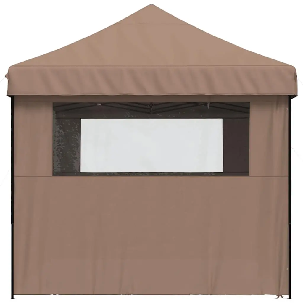 Foldable Pop-Up Party Tent Brown 4 Sidewalls Quick Setup Outdoor Gazebo