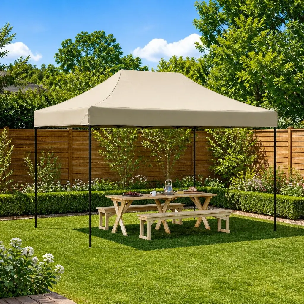 Foldable Pop-Up Party Tent Taupe Outdoor Canopy Gazebo Quick Set-Up