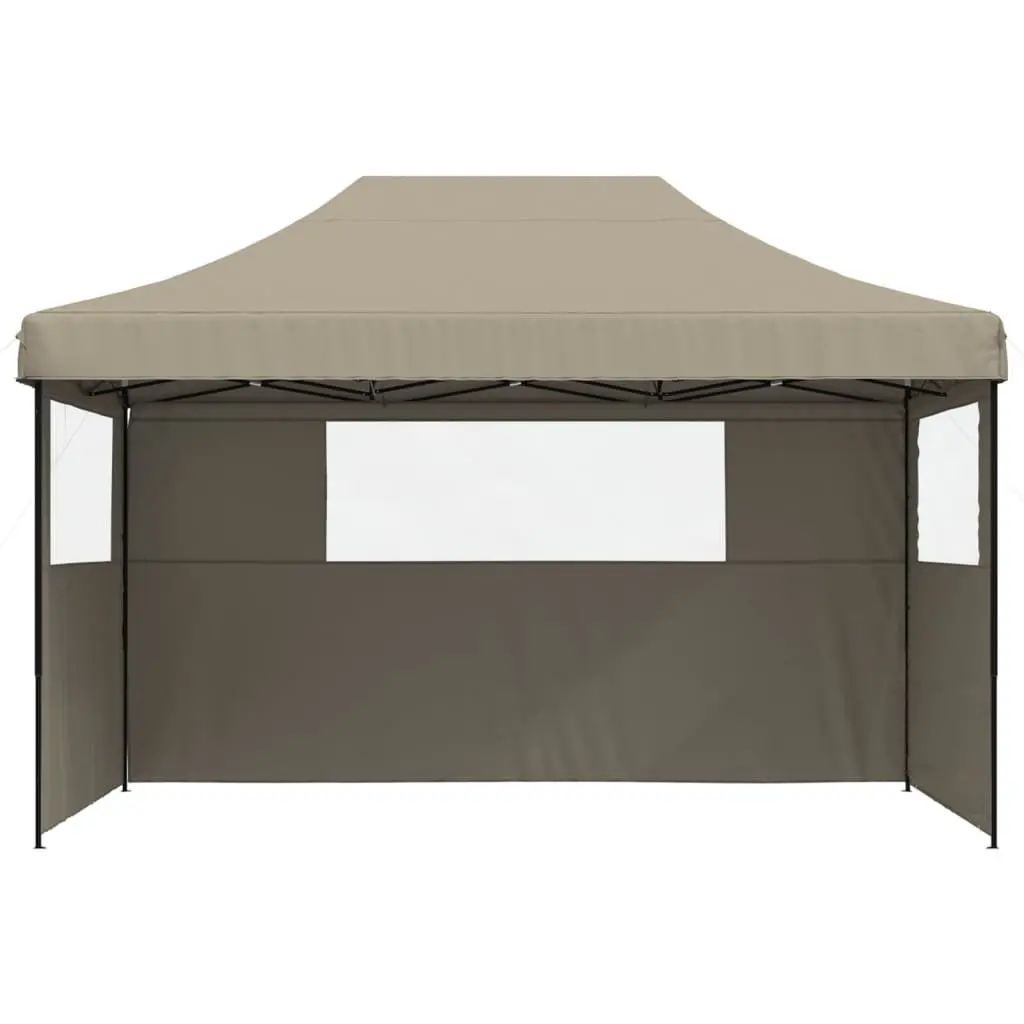 Foldable Pop-Up Party Tent Taupe 3 Sidewalls Clear Windows Outdoor Gazebo