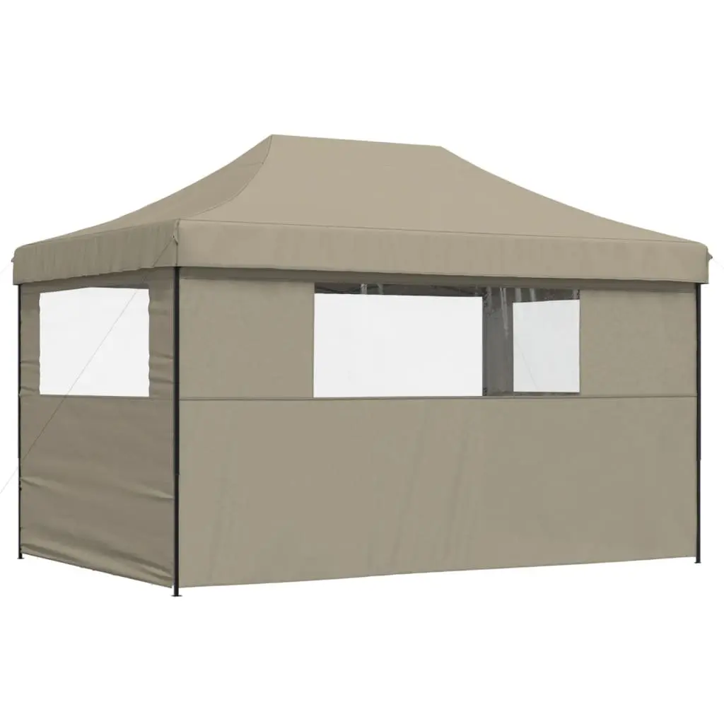 Foldable Pop-Up Party Tent Taupe 3 Sidewalls Clear Windows Outdoor Gazebo