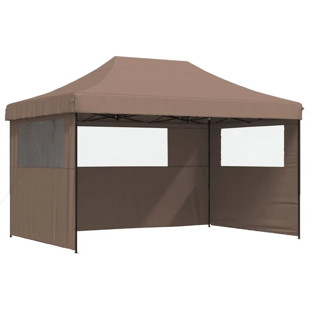 Foldable Pop-Up Party Tent Brown 3 Sidewalls Outdoor Gazebo Garden Canopy