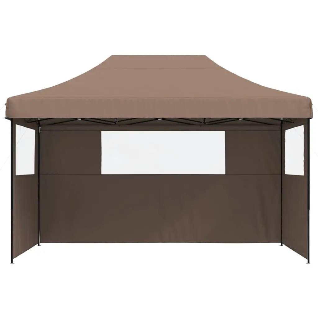 Foldable Pop-Up Party Tent Brown 3 Sidewalls Outdoor Gazebo Garden Canopy