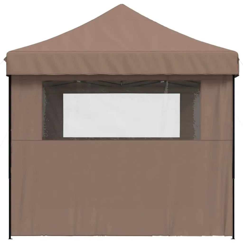 Foldable Pop-Up Party Tent Brown 3 Sidewalls Outdoor Gazebo Garden Canopy