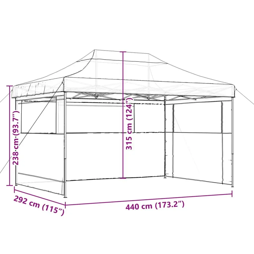 Foldable Pop-Up Party Tent Brown 3 Sidewalls Outdoor Gazebo Garden Canopy