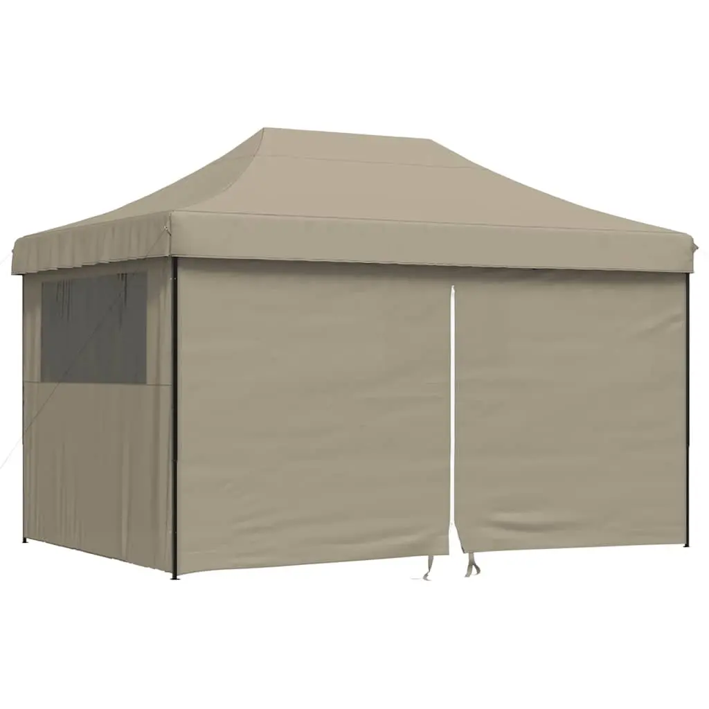 Foldable Pop-Up Party Tent Taupe with 4 Sidewalls Clear Windows Outdoor Event Gazebo
