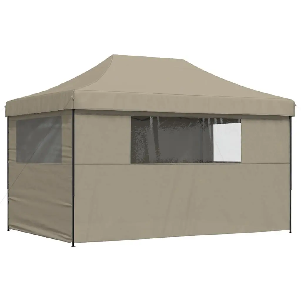 Foldable Pop-Up Party Tent Taupe with 4 Sidewalls Clear Windows Outdoor Event Gazebo