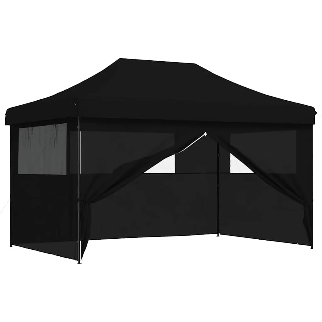 Foldable Party Tent Black with Zipped Entrance and 4 Clear Sidewalls Outdoor Gazebo for Events