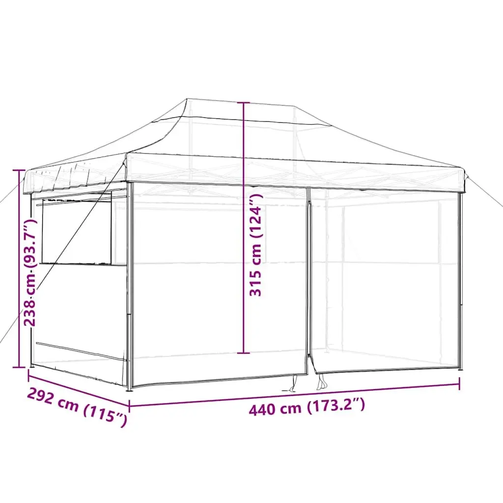 Foldable Party Tent Black with Zipped Entrance and 4 Clear Sidewalls Outdoor Gazebo for Events
