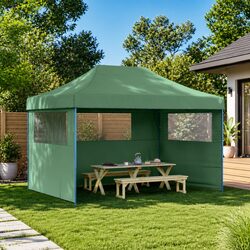 Compact Green Pop-Up Tent with 3 Sidewalls