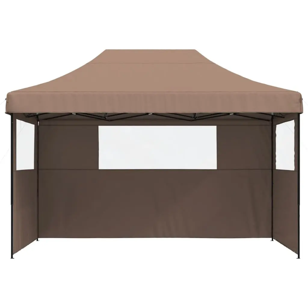 Foldable Pop-Up Party Tent Brown with 3 Sidewalls Garden Canopy