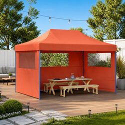 Concise and Practical Orange Pop-Up Tent with Sidewalls