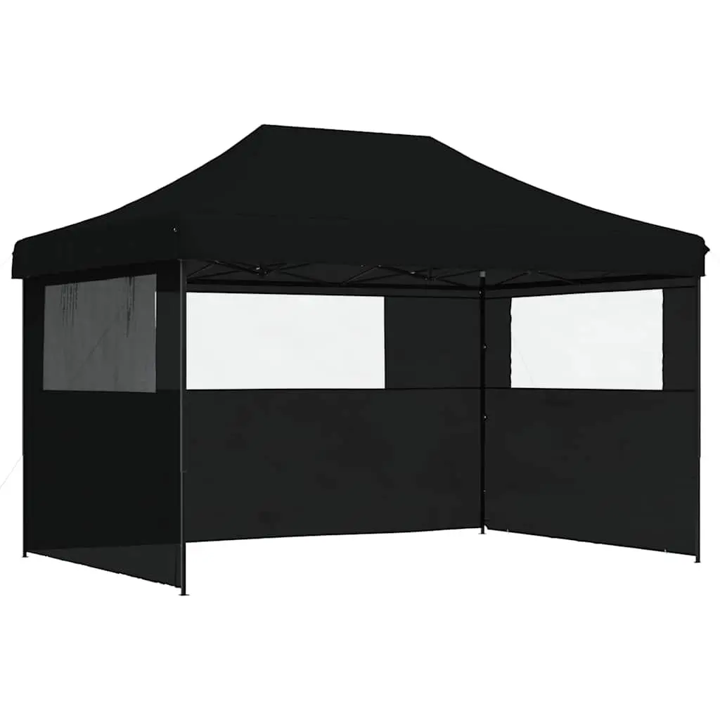 Pop-Up Party Tent Black Foldable 3 Sidewalls Outdoor Gazebo Canopy
