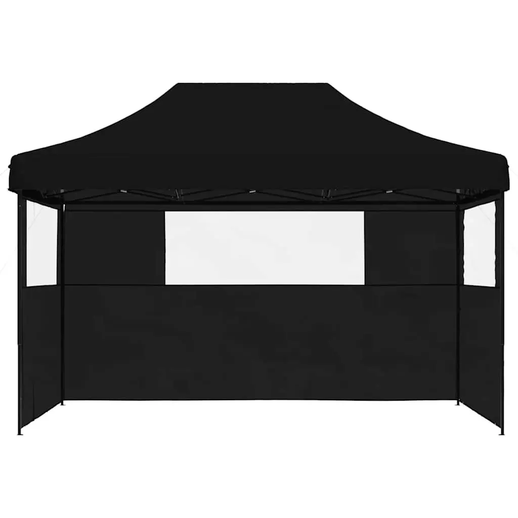Pop-Up Party Tent Black Foldable 3 Sidewalls Outdoor Gazebo Canopy