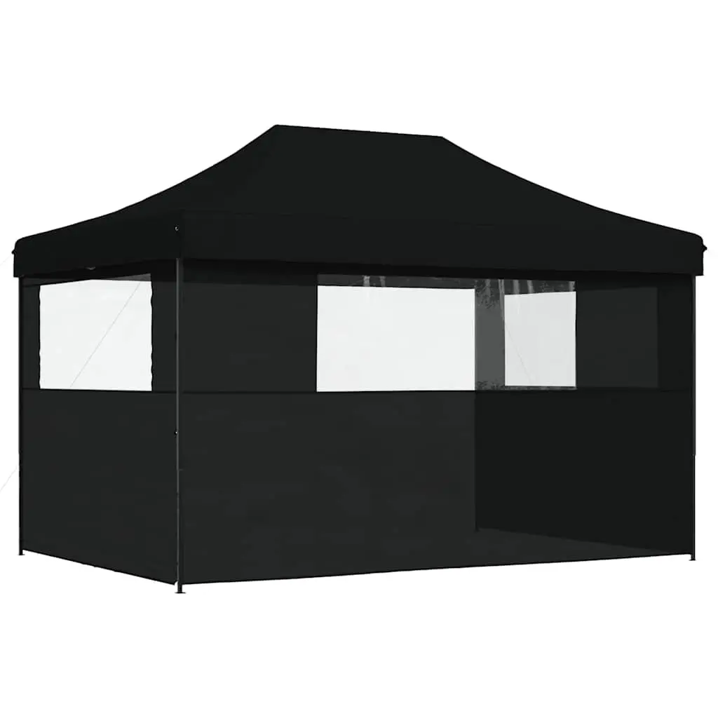 Pop-Up Party Tent Black Foldable 3 Sidewalls Outdoor Gazebo Canopy