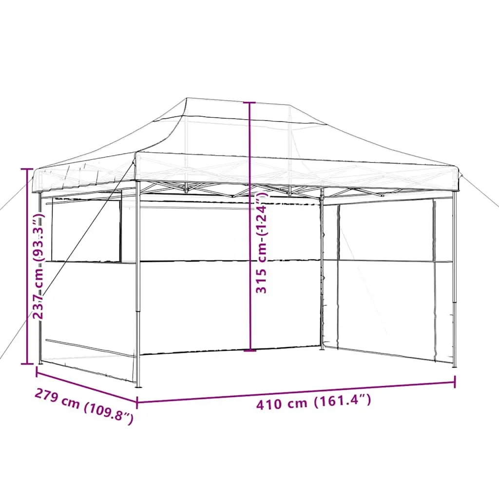 Pop-Up Party Tent Black Foldable 3 Sidewalls Outdoor Gazebo Canopy