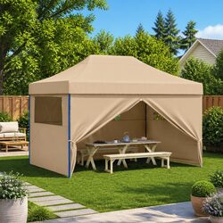 Compact Beige Pop-Up Tent for Outdoor Gatherings