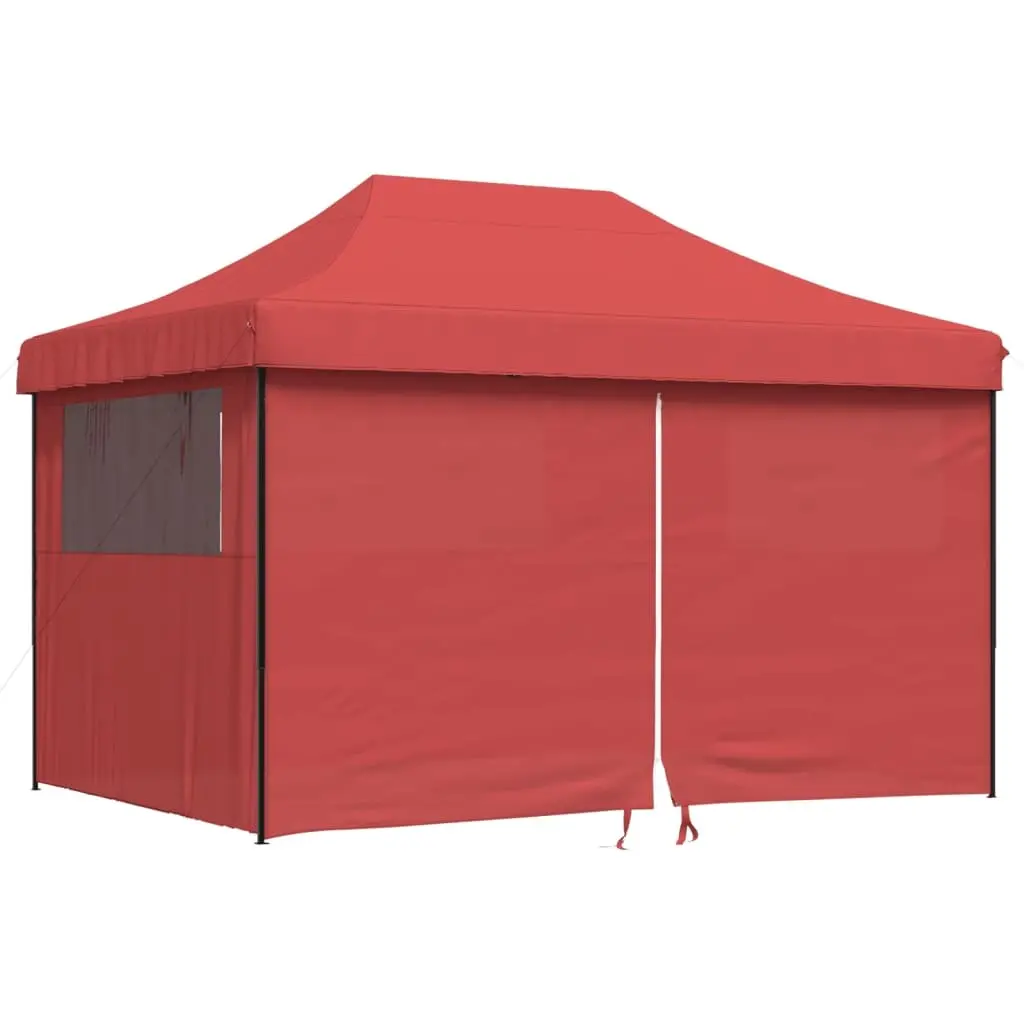 Pop-Up Party Tent Red Foldable Outdoor Event Gazebo with 4 Sidewalls