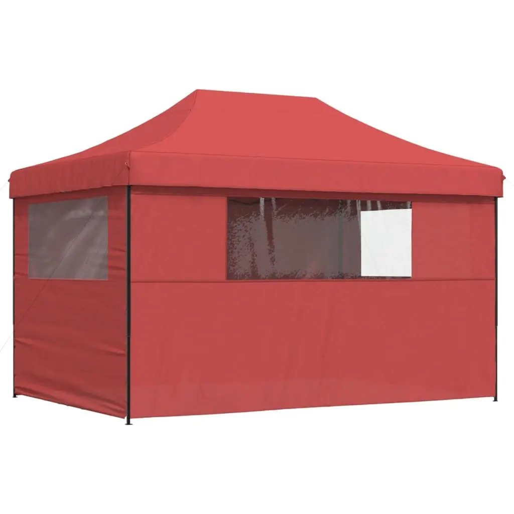 Pop-Up Party Tent Red Foldable Outdoor Event Gazebo with 4 Sidewalls