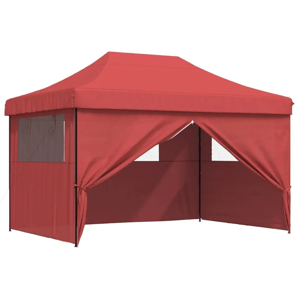 Pop-Up Party Tent Red Foldable Outdoor Event Gazebo with 4 Sidewalls