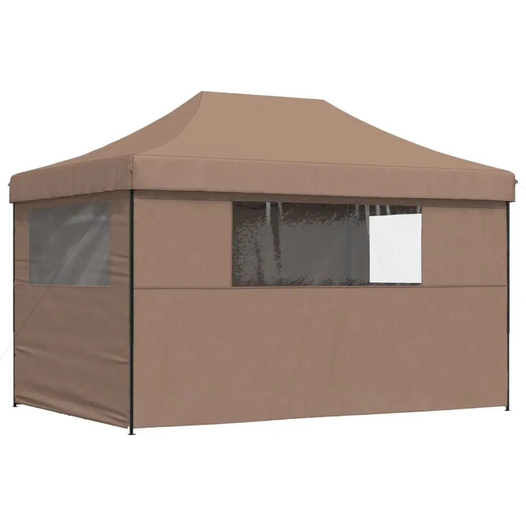 Foldable Pop-Up Party Tent with 4 Sidewalls Brown Outdoor Gazebo Event Marquee