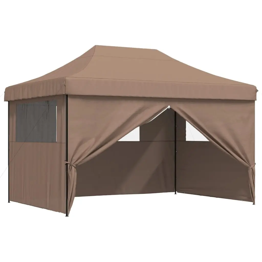 Foldable Pop-Up Party Tent with 4 Sidewalls Brown Outdoor Gazebo Event Marquee