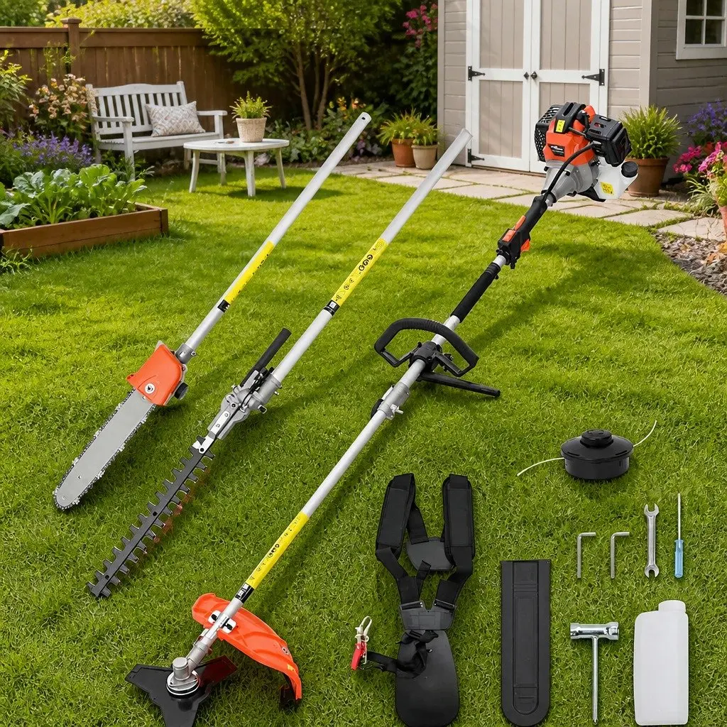 4-in-1 Brush Cutter Green 52cc 1.45kW Detachable Heads for Grass Trimming Hedge Trimming and Pruning