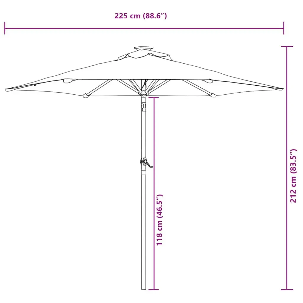 Garden Parasol Anthracite 225cm Crank Tilt Canopy