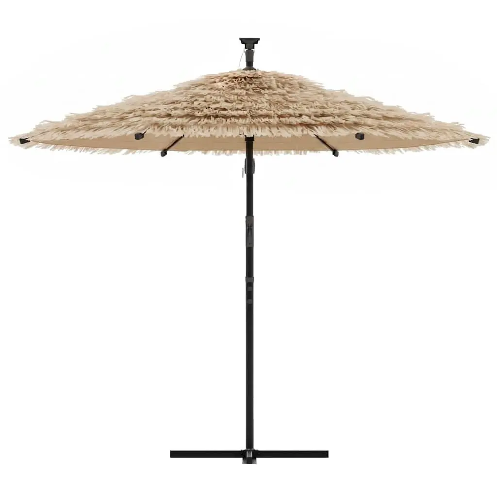 Garden Parasol Brown 269cm LED Lights Steel Pole Outdoor Umbrella Sun Shade